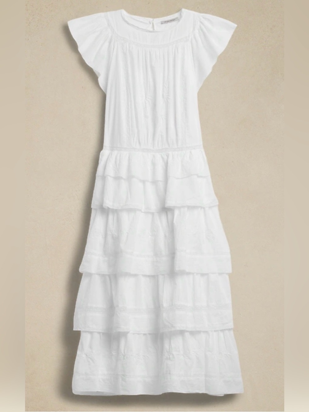 NWT Banana Republic Selene White Tiered Ruffle Embroidered Midi Dress Cotton szS